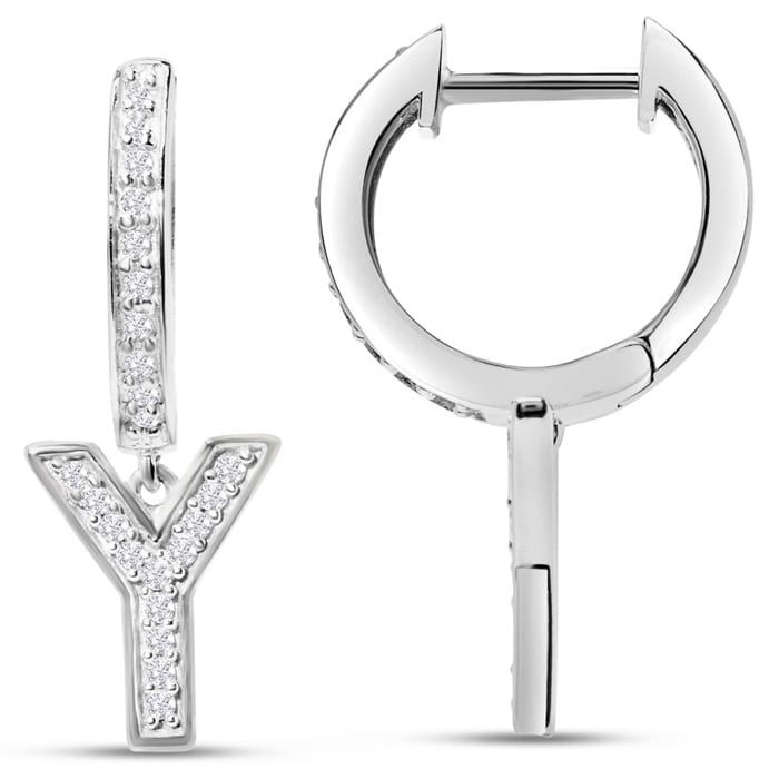 Sterling Silver Letter Y Initial Earrings, Diamond Drop Earrings – Personalized Initial Jewelry