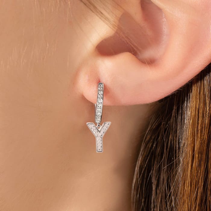 Sterling Silver Letter Y Initial Earrings, Diamond Drop Earrings – Personalized Initial Jewelry