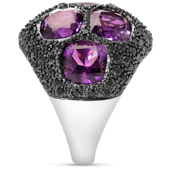Bold 9 Carat Amethyst and Black Spinel Statement Dome Ring In Sterling Silver