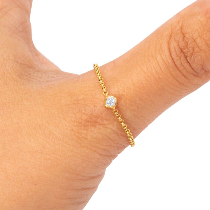 0.05 Carat Natural Diamond Dainty Chain Ring In 14K Yellow Gold Over Sterling Silver