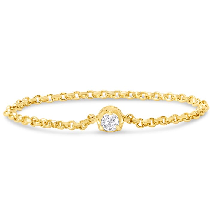 0.05 Carat Natural Diamond Dainty Chain Ring In 14K Yellow Gold Over Sterling Silver