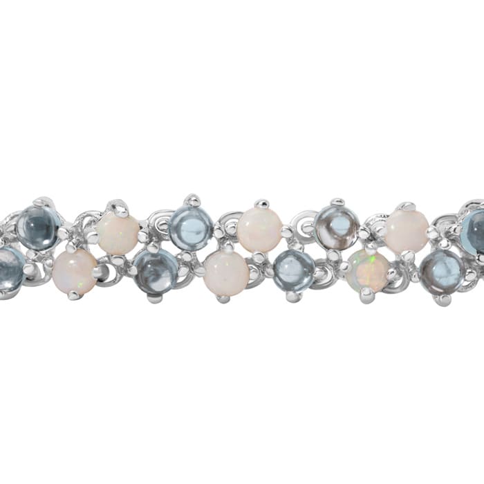 2.70 Carat Blue Topaz and Opal Cluster Bolo Bracelet In Sterling Silver, Adjustable 6-9 Inches