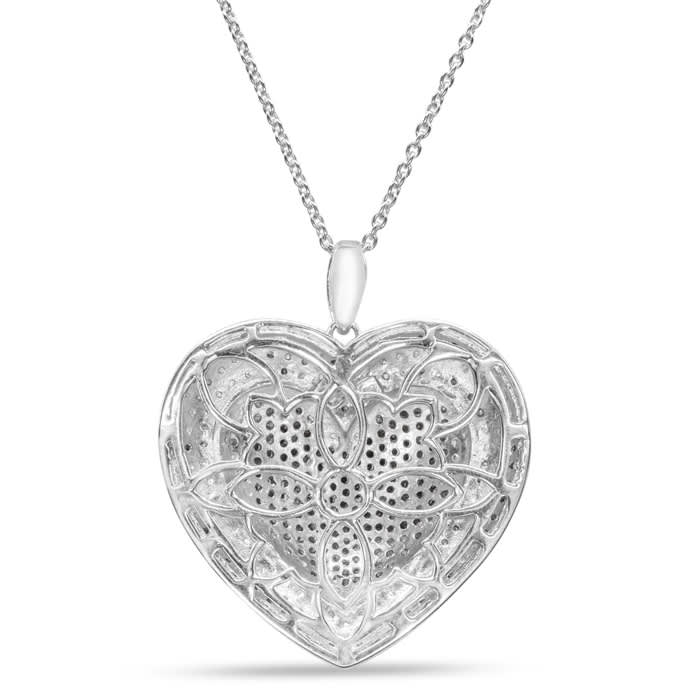 Huge 2 Carat Diamond Heart Necklace In Sterling Silver, 18 Inches