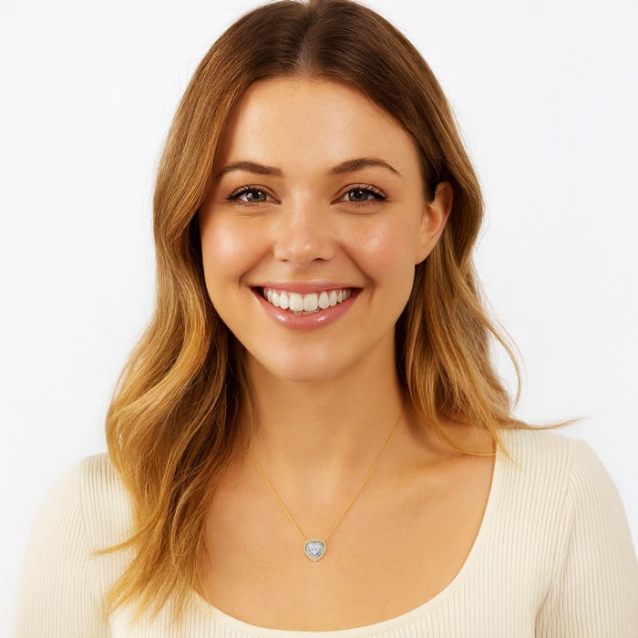 1 Carat Lab Grown Diamond Heart Double Halo Necklace In 14 Karat Yellow Gold, 18 Inches