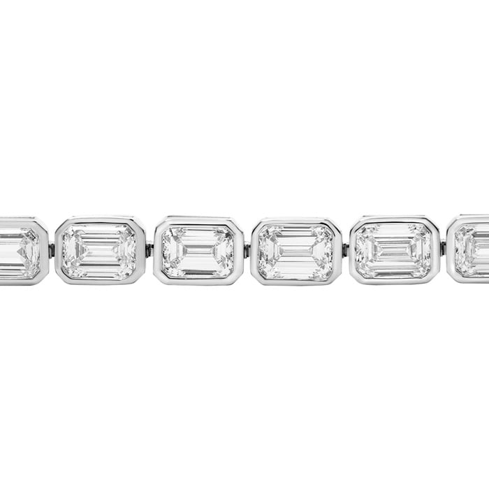 14 Carat Emerald Cut Bezel Set Lab Grown Diamond Tennis Bracelet In 14K White Gold, 7 Inches