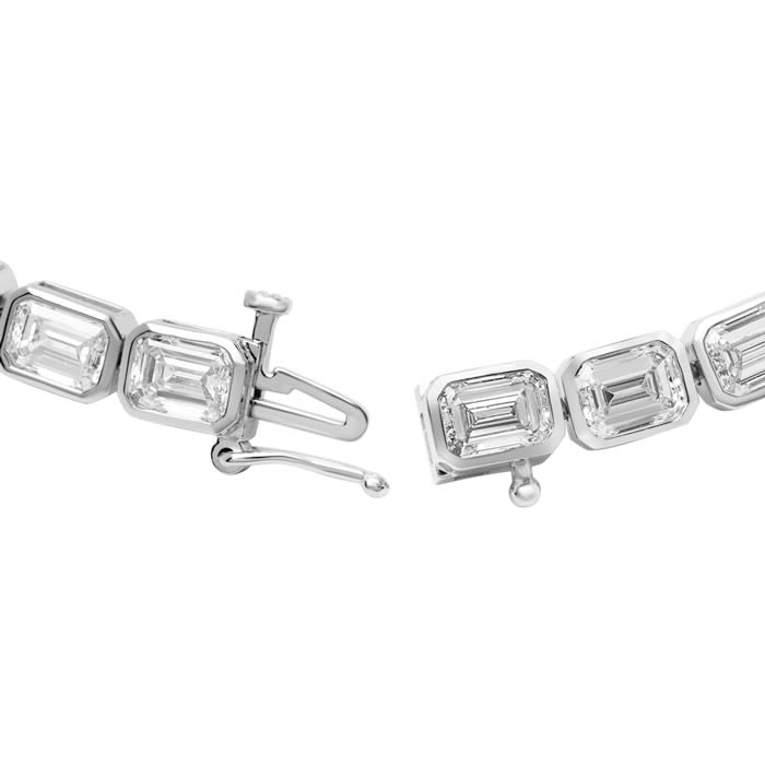 14 Carat Emerald Cut Bezel Set Lab Grown Diamond Tennis Bracelet In 14K White Gold, 7 Inches