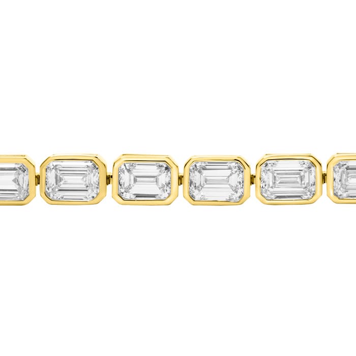 14 Carat Emerald Cut Bezel Set Lab Grown Diamond Tennis Bracelet In 14K Yellow Gold, 7 Inches