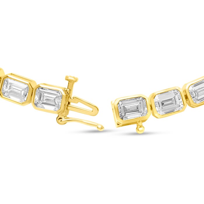 14 Carat Emerald Cut Bezel Set Lab Grown Diamond Tennis Bracelet In 14K Yellow Gold, 7 Inches
