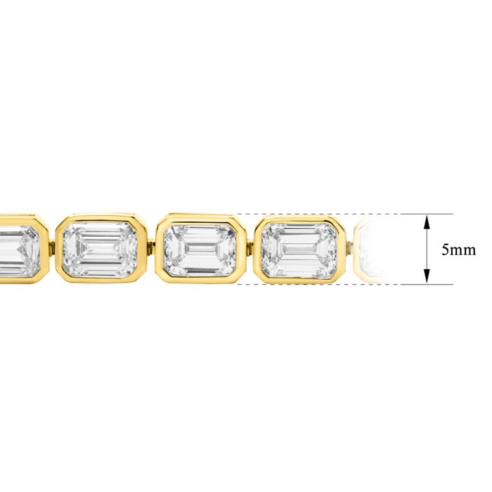 14 Carat Emerald Cut Bezel Set Lab Grown Diamond Tennis Bracelet In 14K Yellow Gold, 7 Inches