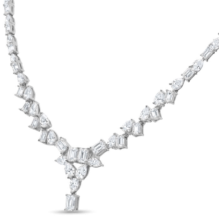 15 Carat Fancy Shape Lab Grown Diamond Tennis Necklace With Drop In 14K White Gold, 16 Inches