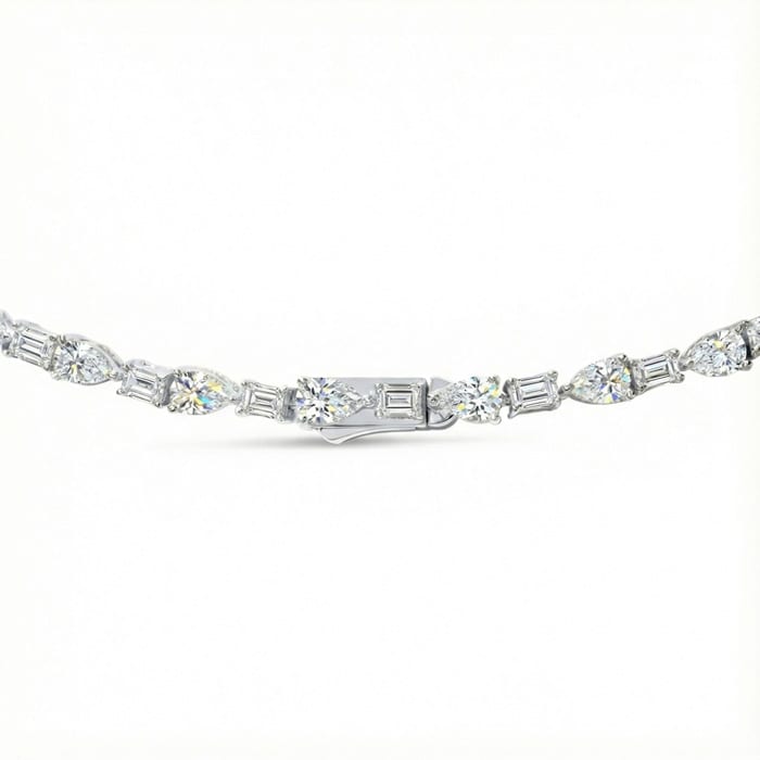 15 Carat Fancy Shape Lab Grown Diamond Tennis Necklace With Drop In 14K White Gold, 16 Inches