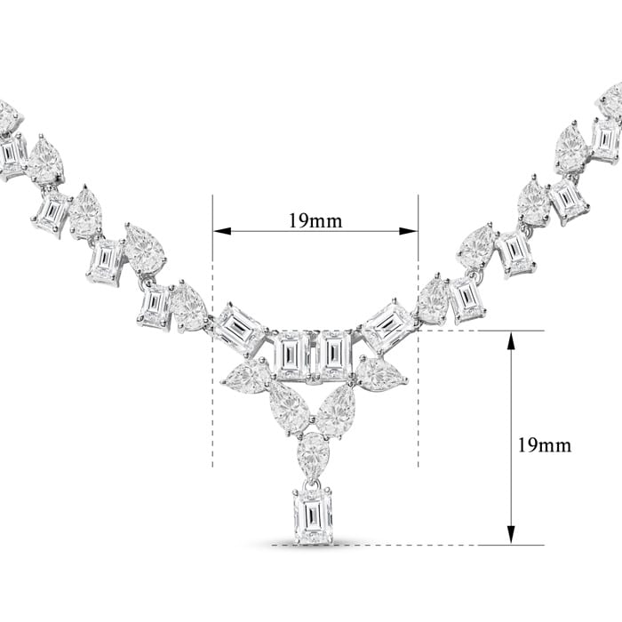 15 Carat Fancy Shape Lab Grown Diamond Tennis Necklace With Drop In 14K White Gold, 16 Inches