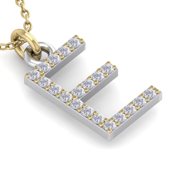 Letter E Diamond Initial Necklace In 14 Karat Yellow Gold With 20 Diamonds