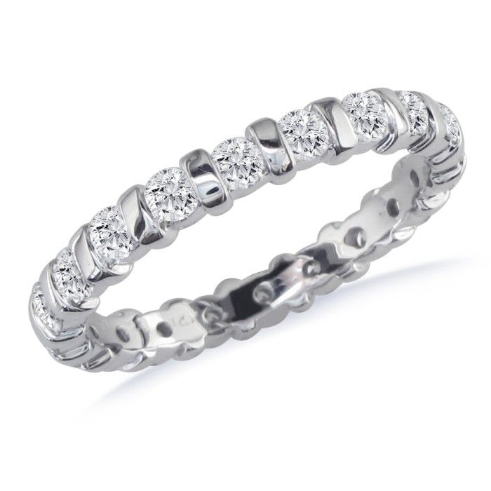 Estate Jewelry Sterling Silver 1 Carat Bar Set Created Diamond Eternity Band in Sterling Silver, Size 6