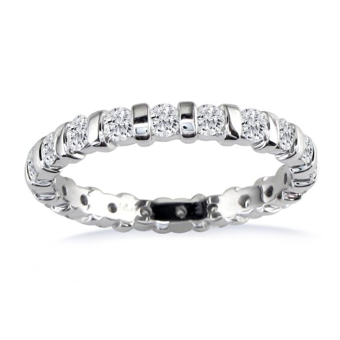 Estate Jewelry Sterling Silver 1 Carat Bar Set Created Diamond Eternity Band in Sterling Silver, Size 6