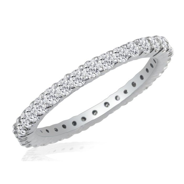 Estate Jewelry Solid Sterling Silver 1 Carat Created Diamond Eternity Band, Size 6