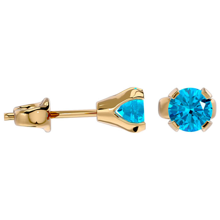 0.60 Carat Blue Topaz Stud Earrings in Yellow Gold