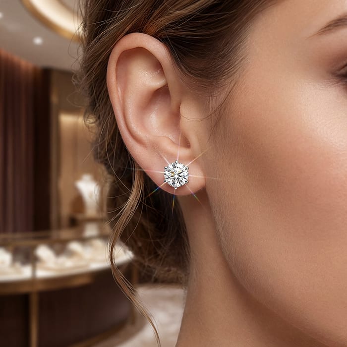 1 1/2 Carat Lab Grown Diamond Earrings In 14 Karat White Gold, 6-Prong Setting