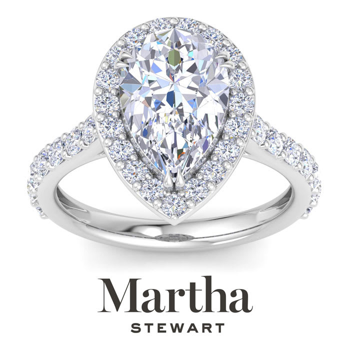 Martha Stewart 4 Carat Pear Shape Lab Grown Diamond Halo Engagement Ring In Sterling Silver