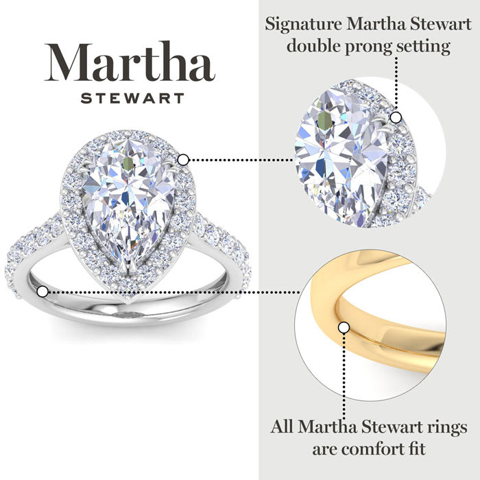 Martha Stewart 4 Carat Pear Shape Lab Grown Diamond Halo Engagement Ring In Sterling Silver
