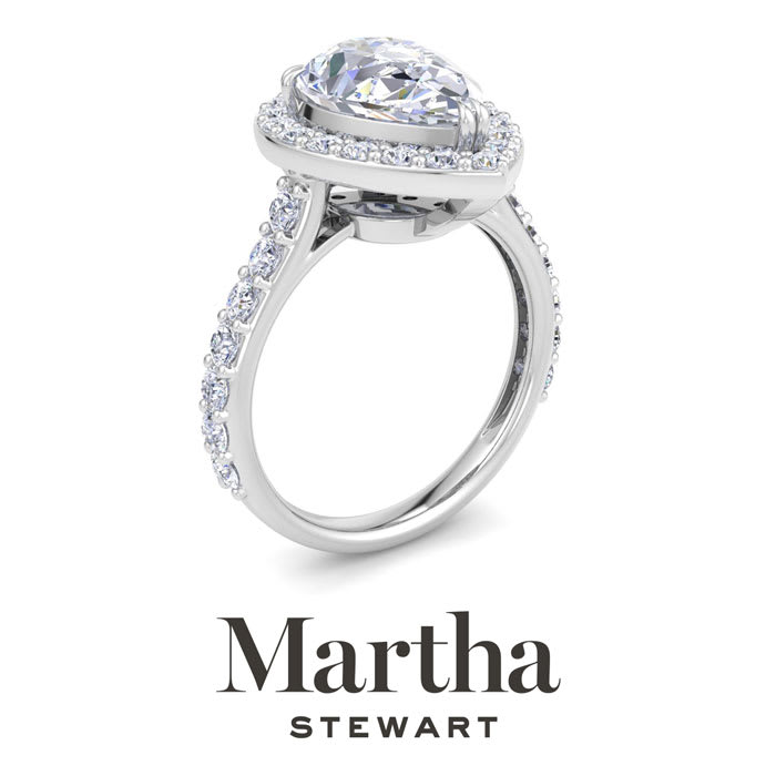 Martha Stewart 4 Carat Pear Shape Lab Grown Diamond Halo Engagement Ring In Sterling Silver