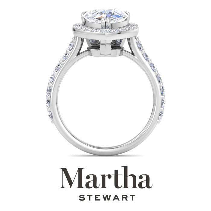 Martha Stewart 4 Carat Pear Shape Lab Grown Diamond Halo Engagement Ring In Sterling Silver