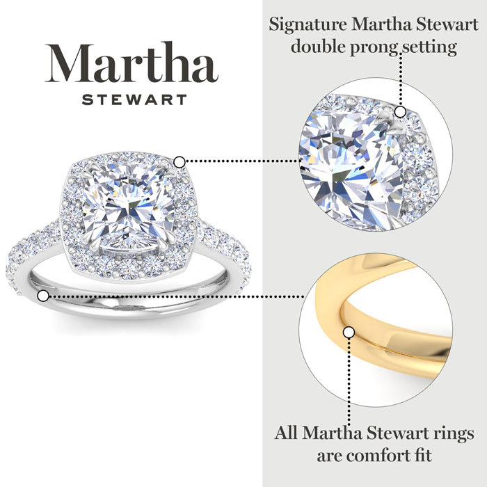 Martha Stewart 4 Carat Cushion Cut Lab Grown Diamond Halo Engagement Ring In Sterling Silver