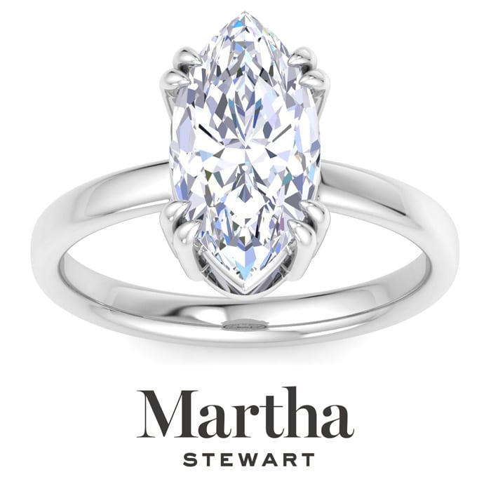 Martha Stewart 3 Carat Marquise Shape Lab Grown Diamond Solitaire Engagement Ring In Sterling Silver