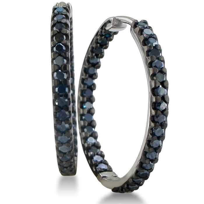 Black Diamond Earrings: 1ct Inside Out Black Diamond Hoop Earrings in Sterling Silver