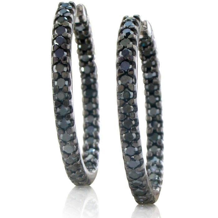 Black Diamond Earrings: 1ct Inside Out Black Diamond Hoop Earrings in Sterling Silver