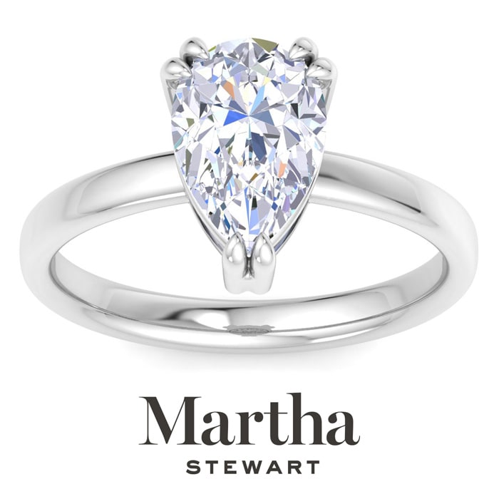 Martha Stewart 2 Carat Pear Shape Lab Grown Diamond Solitaire Engagement Ring In Sterling Silver