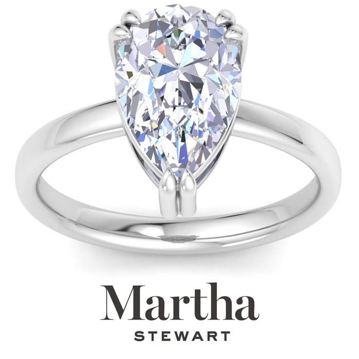 Martha Stewart 3 Carat Pear Shape Lab Grown Diamond Solitaire Engagement Ring In Sterling Silver