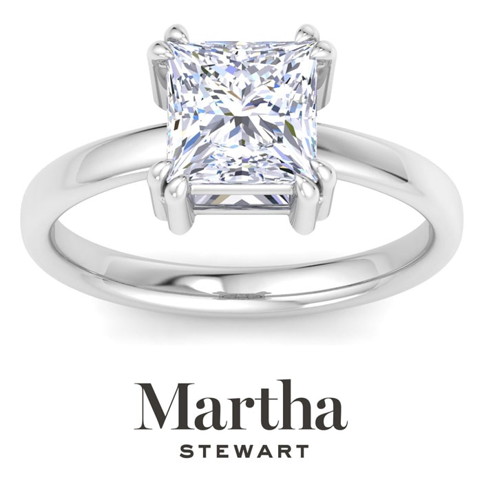 Martha Stewart 2 Carat Princess Cut Lab Grown Diamond Solitaire Engagement Ring In Sterling Silver