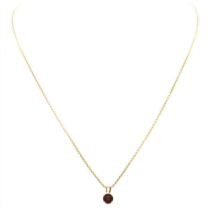 1/8 Carat Garnet Solitaire Necklace In Yellow Gold With Free Chain