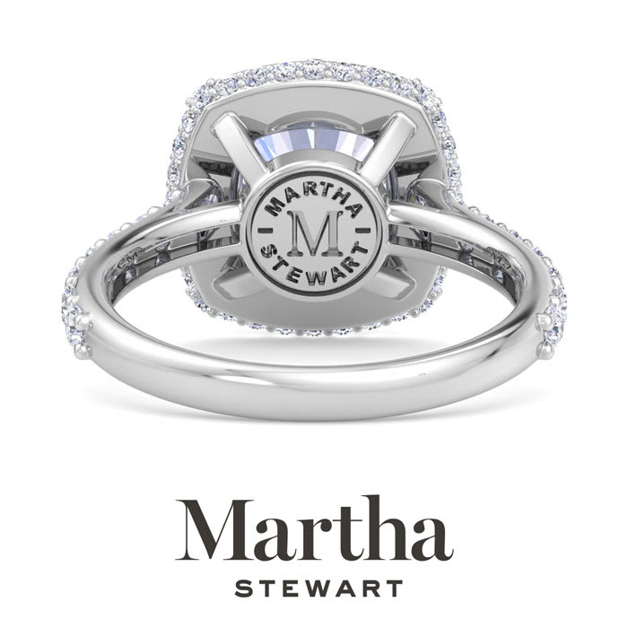 Martha Stewart 4 Carat Cushion Cut Lab Grown Diamond Hidden Halo Engagement Ring In Sterling Silver