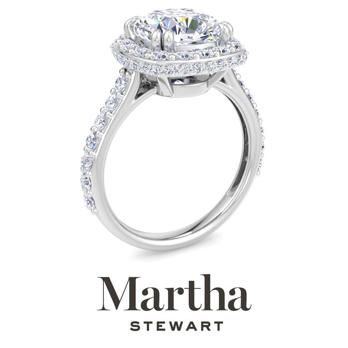 Martha Stewart 4 Carat Cushion Cut Lab Grown Diamond Hidden Halo Engagement Ring In Sterling Silver