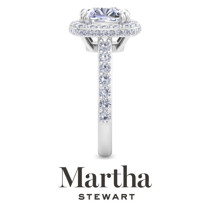 Martha Stewart 4 Carat Cushion Cut Lab Grown Diamond Hidden Halo Engagement Ring In Sterling Silver