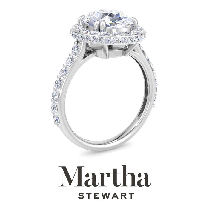 Martha Stewart 4 Carat Oval Shape Lab Grown Diamond Hidden Halo Engagement Ring In Sterling Silver