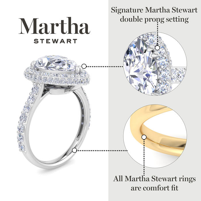 Martha Stewart 4 Carat Pear Shape Lab Grown Diamond Hidden Halo Engagement Ring In Sterling Silver