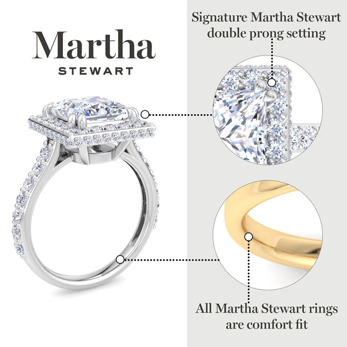 Martha Stewart 4 Carat Princess Cut Lab Grown Diamond Hidden Halo Engagement Ring In Sterling Silver