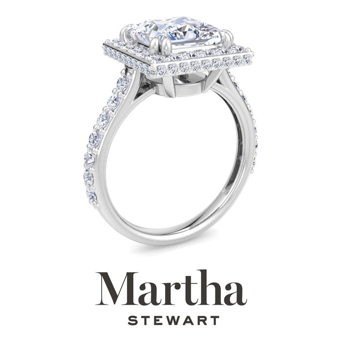 Martha Stewart 4 Carat Princess Cut Lab Grown Diamond Hidden Halo Engagement Ring In Sterling Silver