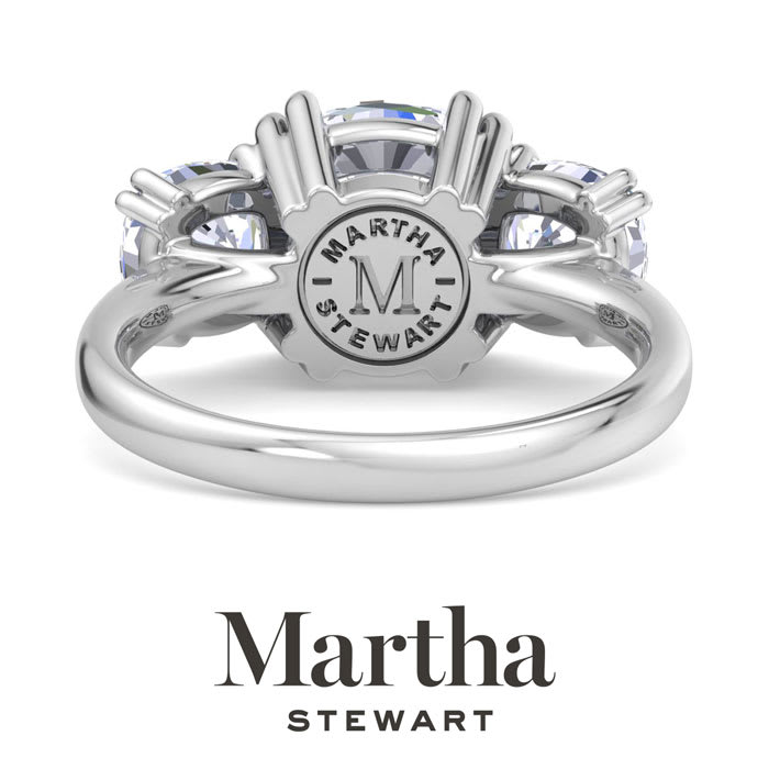 Martha Stewart 5 Carat Cushion Cut Lab Grown Diamond Three Stone Engagement Ring In Sterling Silver