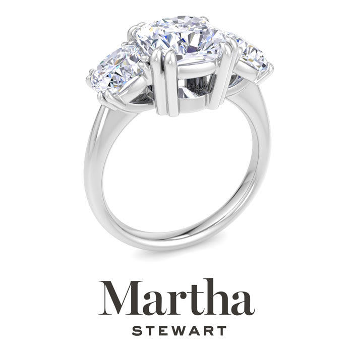 Martha Stewart 5 Carat Cushion Cut Lab Grown Diamond Three Stone Engagement Ring In Sterling Silver