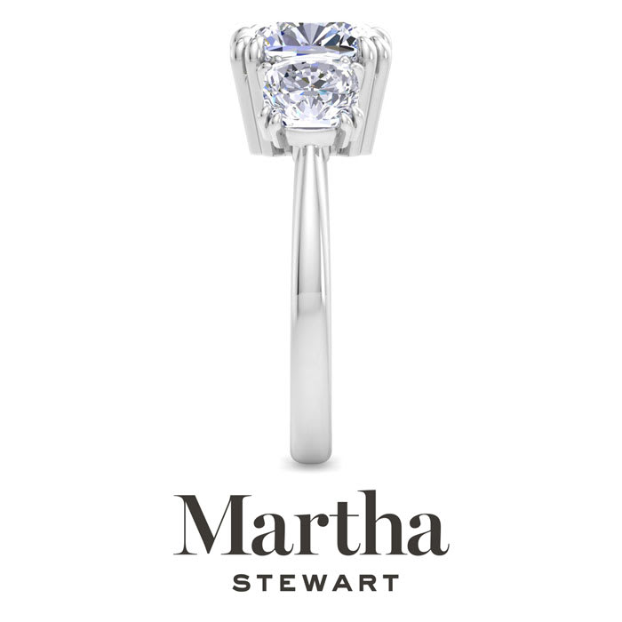 Martha Stewart 5 Carat Cushion Cut Lab Grown Diamond Three Stone Engagement Ring In Sterling Silver