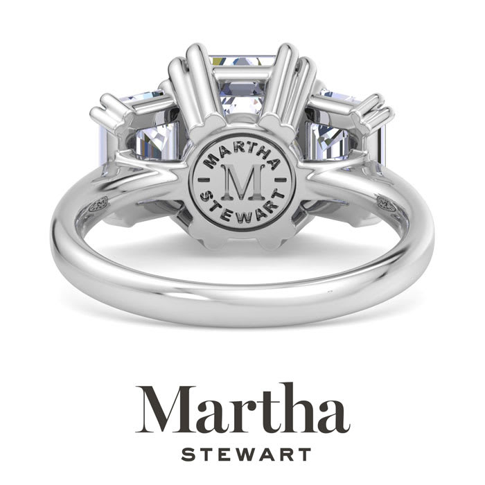 Martha Stewart 5 Carat Emerald Cut Lab Grown Diamond Three Stone Engagement Ring In Sterling Silver