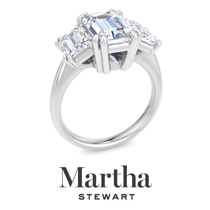 Martha Stewart 5 Carat Emerald Cut Lab Grown Diamond Three Stone Engagement Ring In Sterling Silver