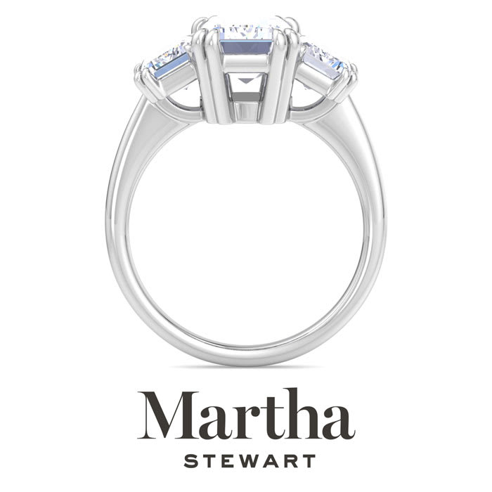 Martha Stewart 5 Carat Emerald Cut Lab Grown Diamond Three Stone Engagement Ring In Sterling Silver