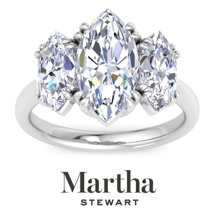 Martha Stewart 5 Carat Marquise Shape Lab Grown Diamond Three Stone Engagement Ring In Sterling Silver