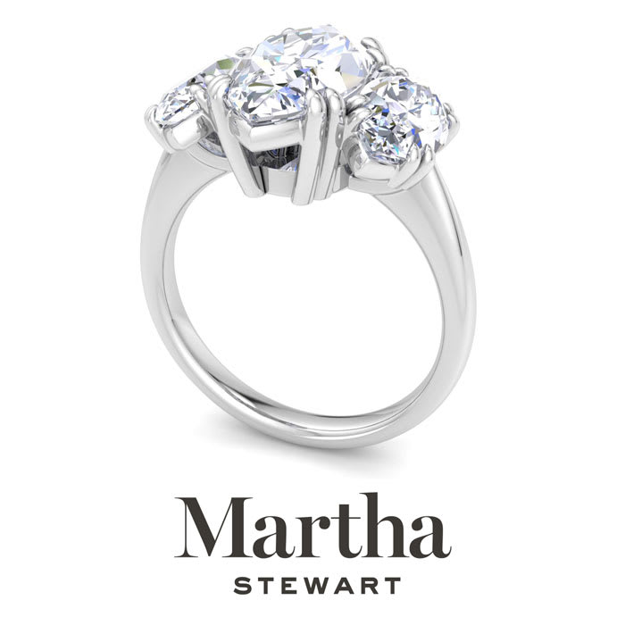 Martha Stewart 5 Carat Marquise Shape Lab Grown Diamond Three Stone Engagement Ring In Sterling Silver