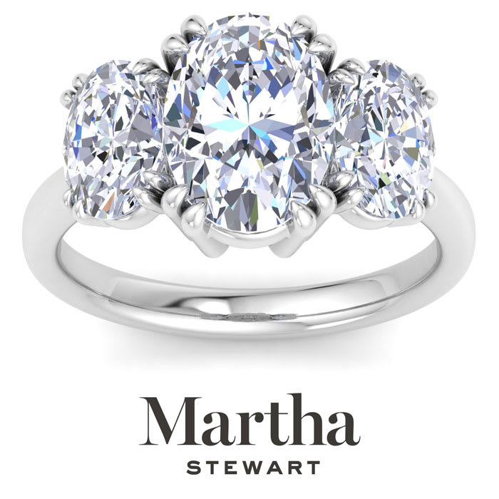 Martha Stewart 5 Carat Oval Shape Lab Grown Diamond Three Stone Engagement Ring In Sterling Silver